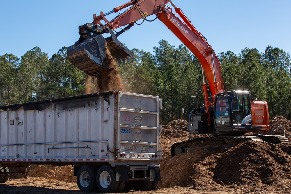 Hurricane Helene Recovery: Temporary Debris Management Site in Mcintosh County, Georgia.