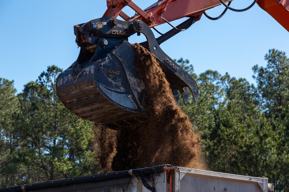 Hurricane Helene Recovery: Temporary Debris Management Site in Mcintosh County, Georgia.