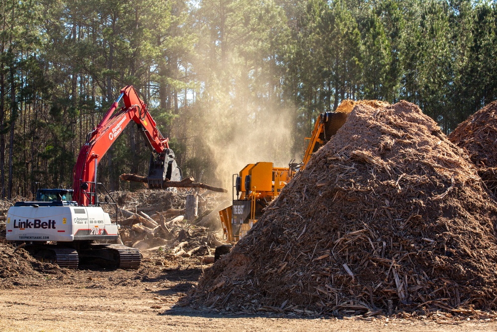 Hurricane Helene Recovery: Temporary Debris Management Site in Mcintosh County, Georgia.