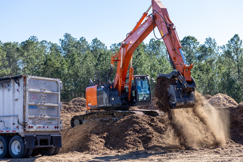 Hurricane Helene Recovery: Temporary Debris Management Site in Mcintosh County, Georgia.