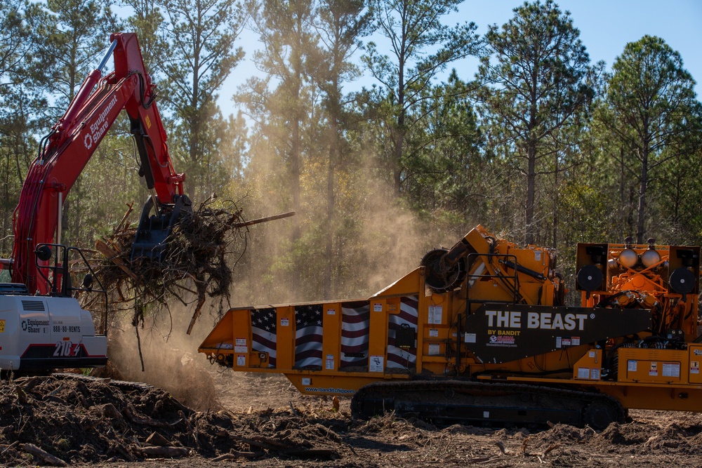 Hurricane Helene Recovery: Temporary Debris Management Site in Mcintosh County, Georgia.