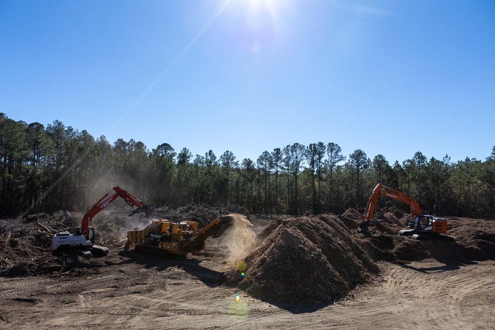 Hurricane Helene Recovery: Temporary Debris Management Site in Mcintosh County, Georgia.