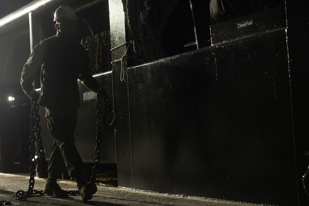 4th Marines ACVs Load Onto Stern Landing Vessel at Naha Military Port
