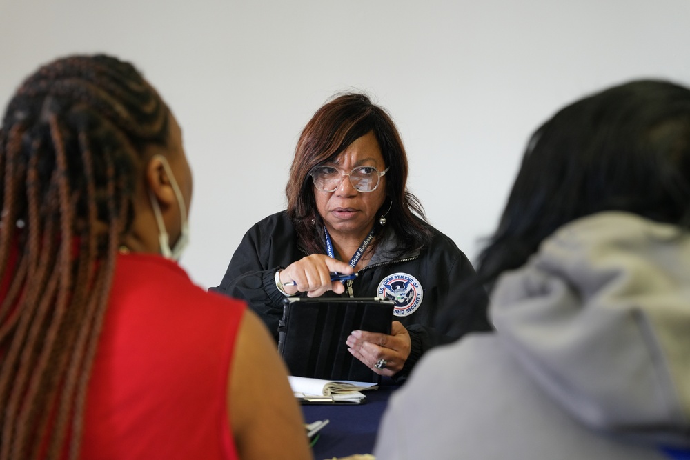 FEMA Disaster Survivor Assistance teams register survivors at a free legal services event at First AME Church Pasadena