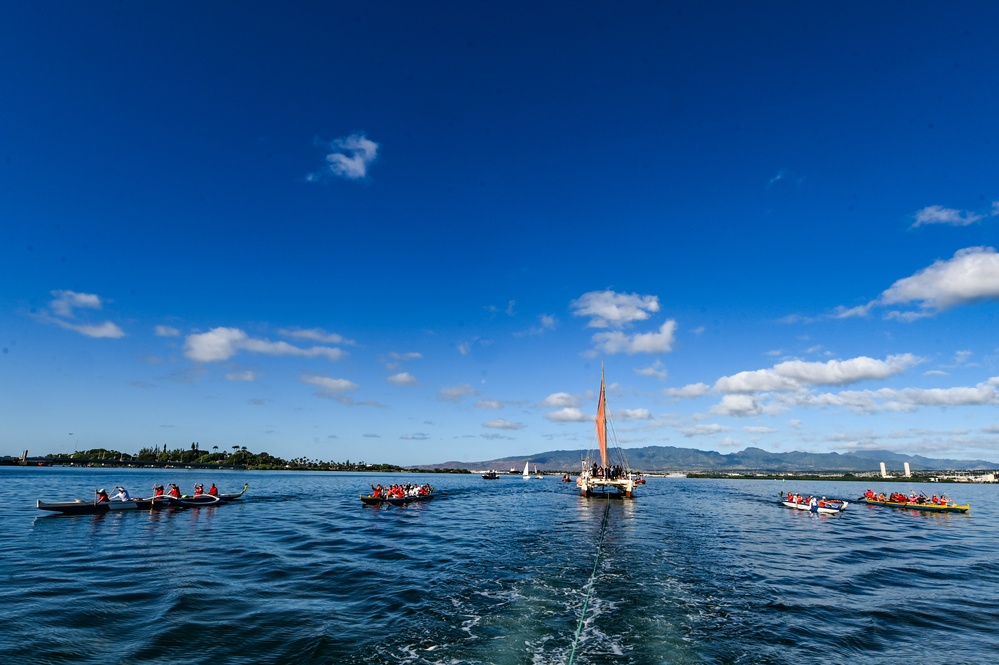 Hōkūleʻa Arrives at Puʻuloa, Pearl Harbor for Community Engagements