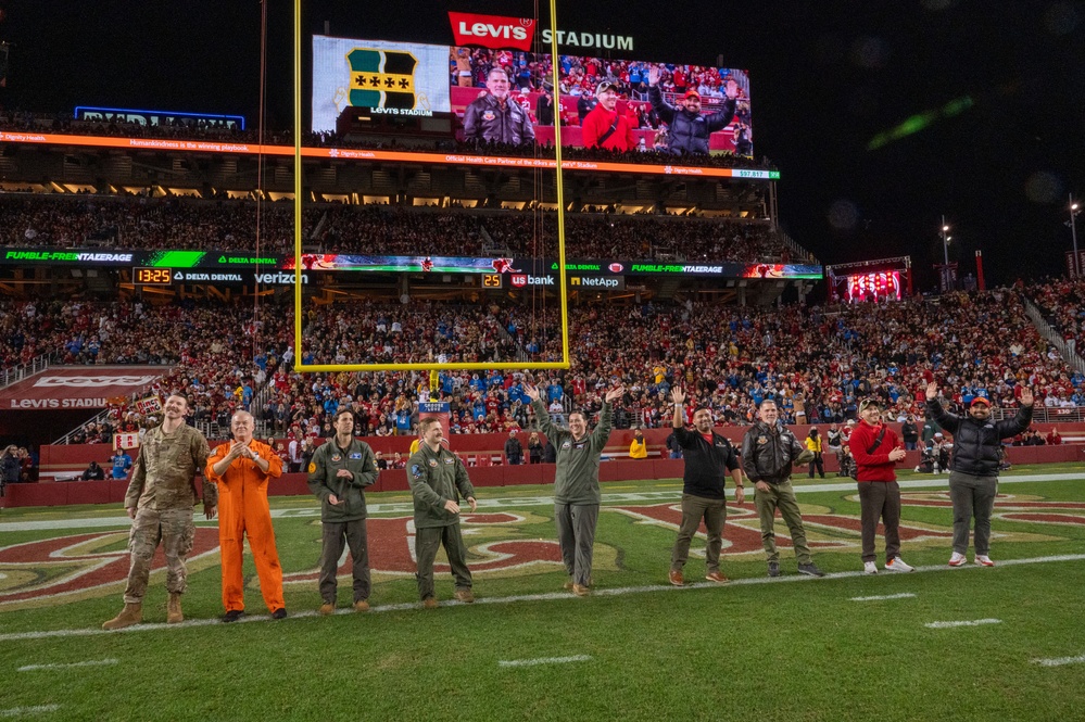 Two T38 Talons fly over Levi's Stadium