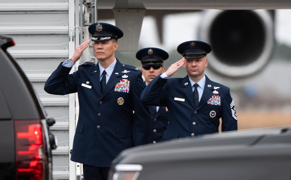 President Joe Biden arrives at Joint Base Charleston