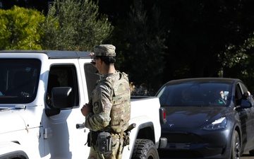 149th CBRN Company, 270th MP Company, and 40th MP Company maintain Traffic Control Points around Palisades Fire