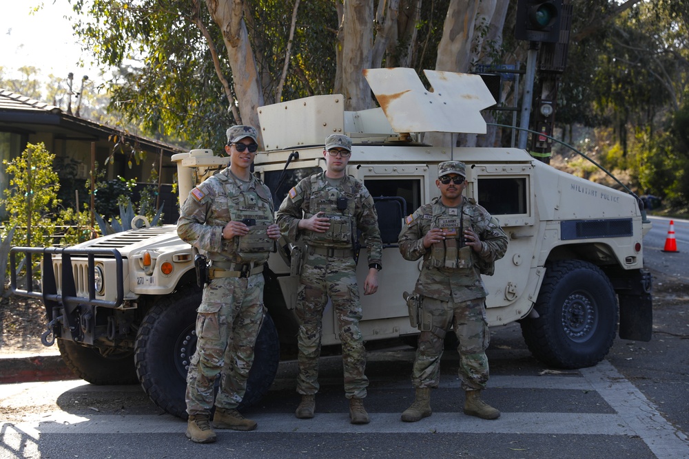 149th CBRN Company, 270th MP Company, and 40th MP Company at Traffic Control Points around Palisades Fire