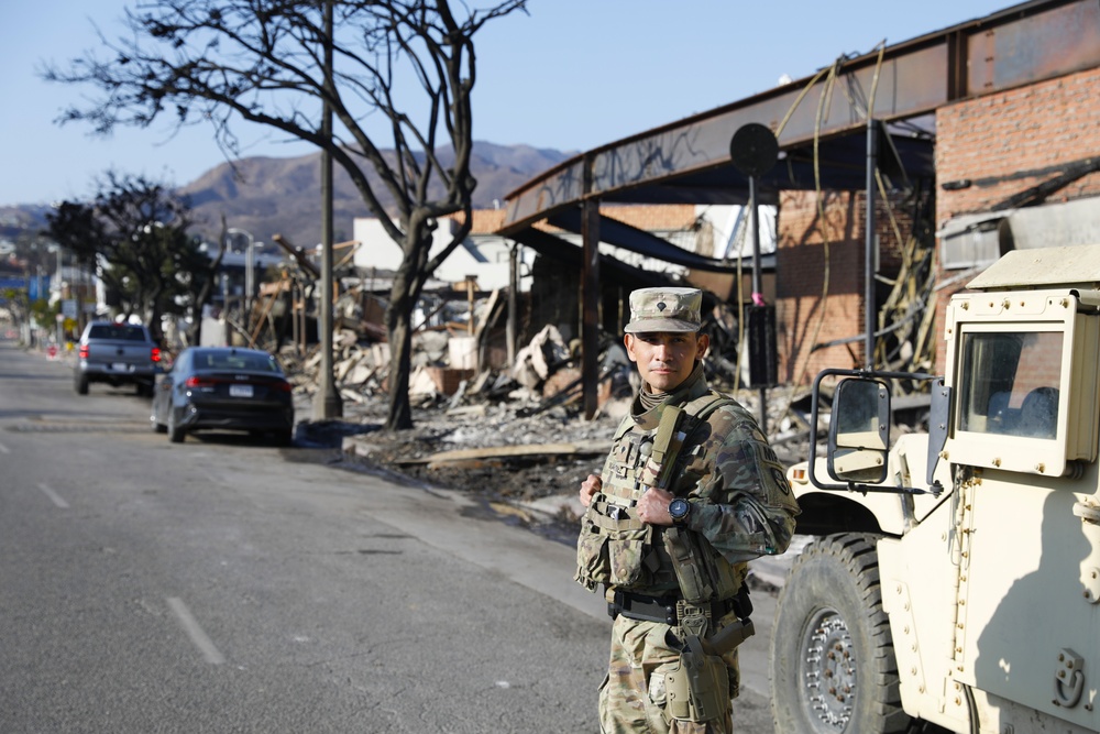 149th CBRN Company, 270th MP Company, and 40th MP Company at Traffic Control Points around Palisades Fire