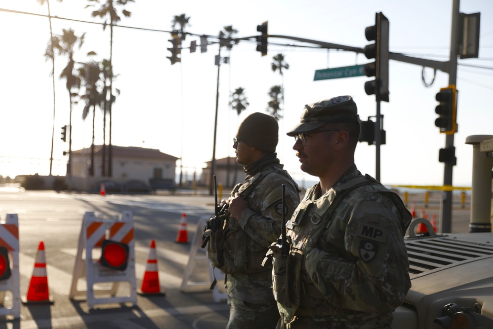 149th CBRN Company, 270th MP Company, and 40th MP Company at Traffic Control Points around Palisades Fire