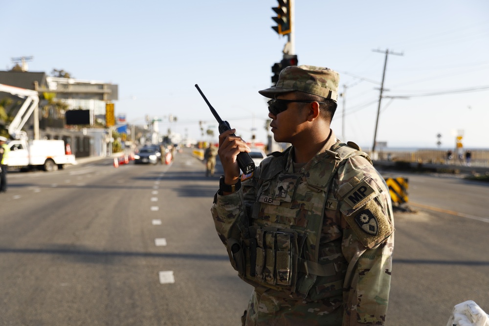 149th CBRN Company, 270th MP Company, and 40th MP Company at Traffic Control Points around Palisades Fire