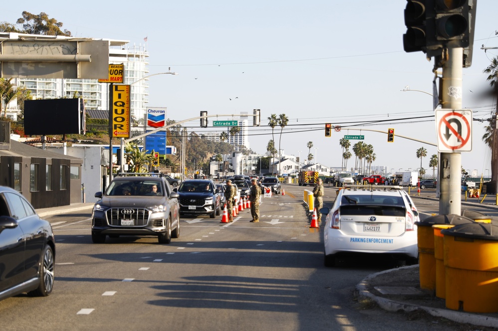 149th CBRN Company, 270th MP Company, and 40th MP Company at Traffic Control Points around Palisades Fire