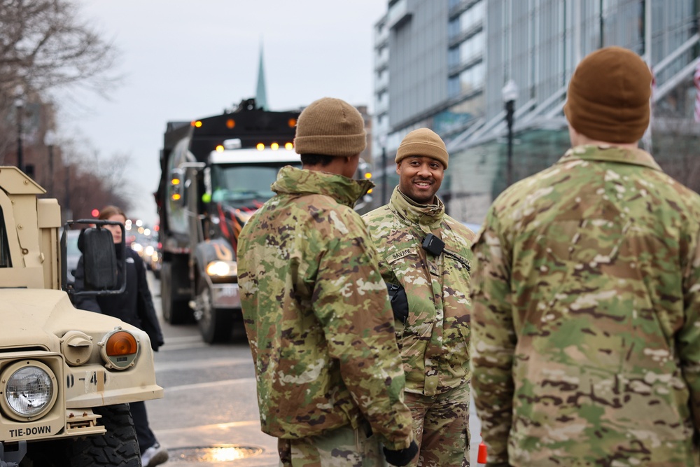 Virginia National Guard Soldiers help direct traffic in support of the 60th Presidential Inauguration