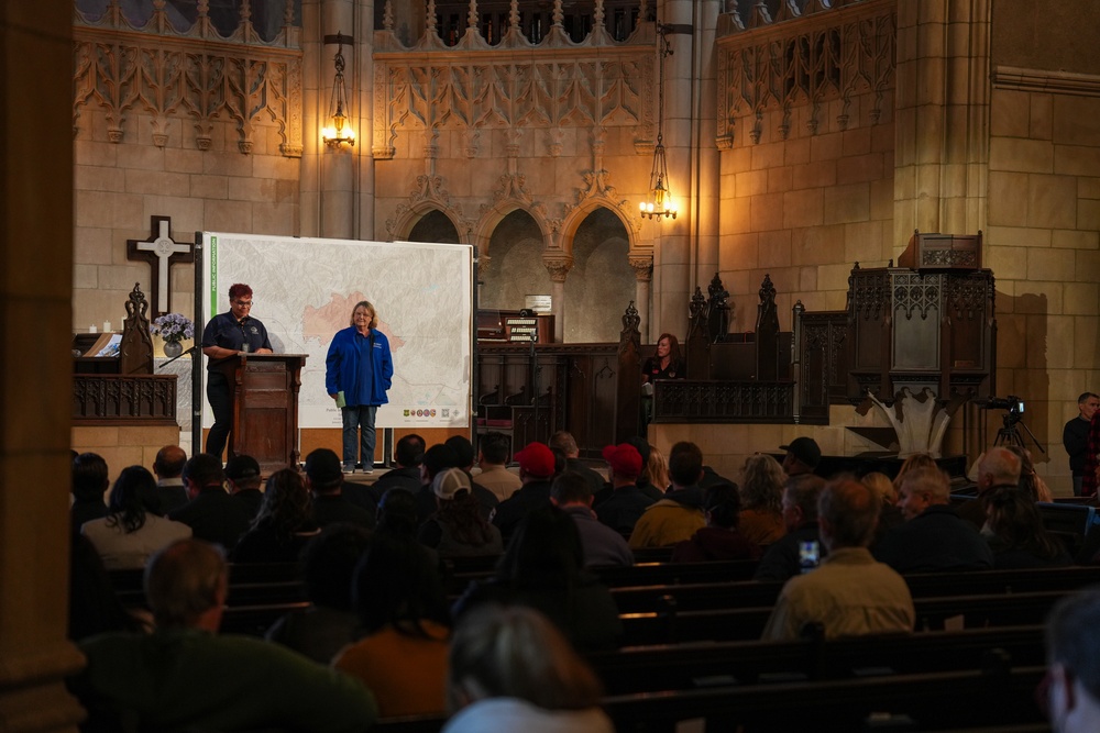 FEMA, Small Business Administration, and Cal Fire speak at the Westminster Presbyterian Church Community event.