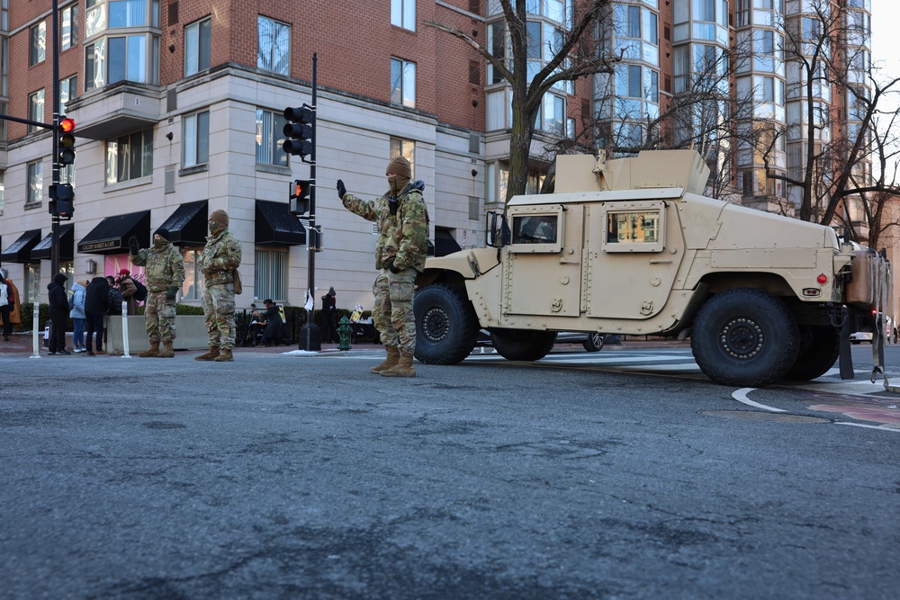 Virginia National Guard Soldiers help direct traffic in support of the 60th Presidential Inauguration