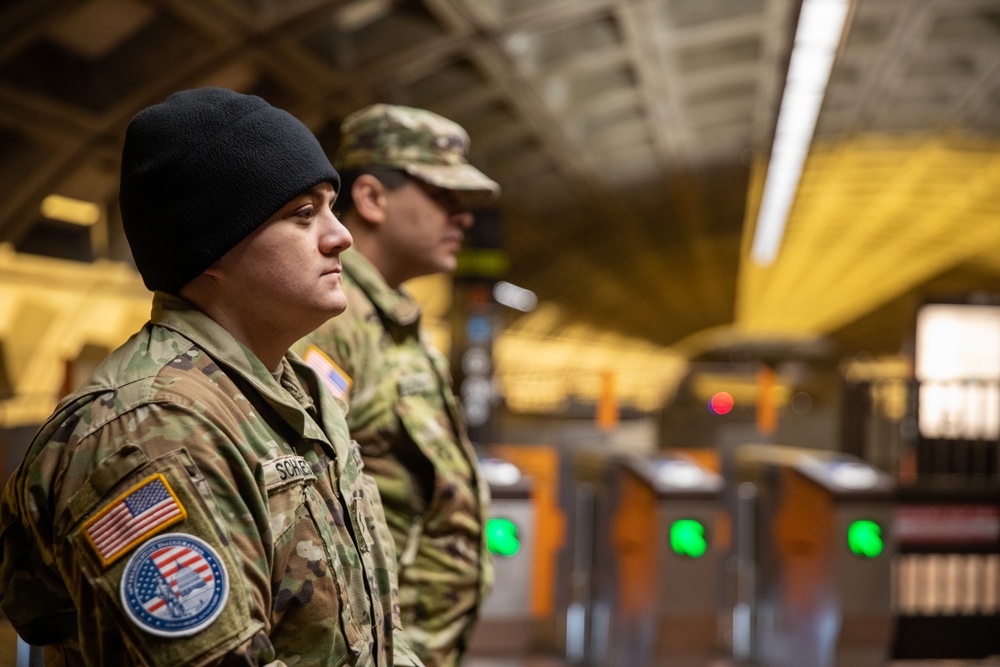 New York National Guardsmen Stands Guard at a Washington D.C. Metro Stop