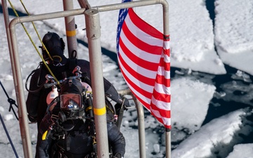 USCGC Polar Star (WAGB 10) conducts dive operations in McMurdo Sound during Operation Deep Freeze