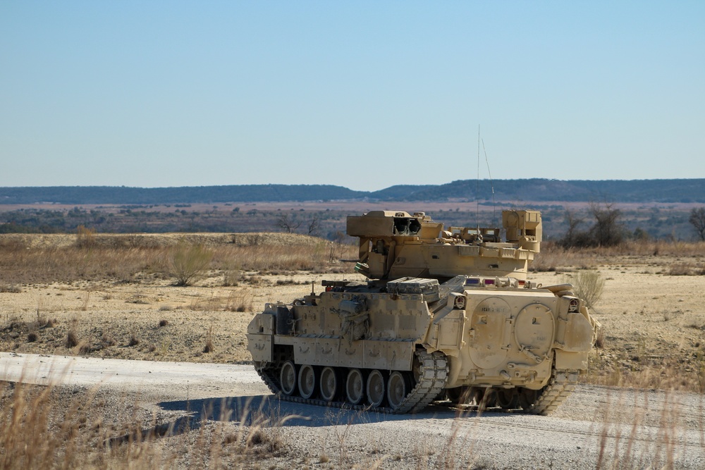 M2A3 Bradley Fighting Vehicle engages targets during 3ABCT/1CD CALFEX
