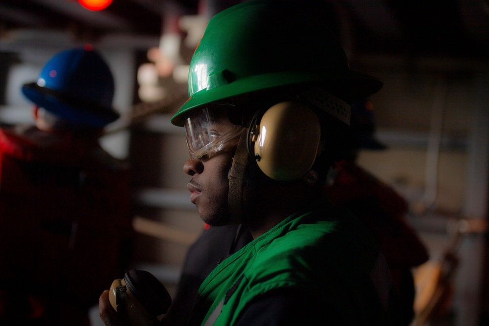 A Nimitz Sailor Stands Watch During a Replenishment-at-Sea