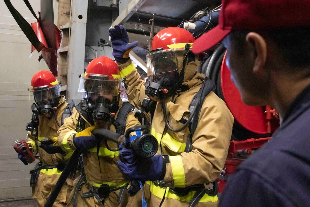 USS Howard Conducts Hangar Bay Fire Drill