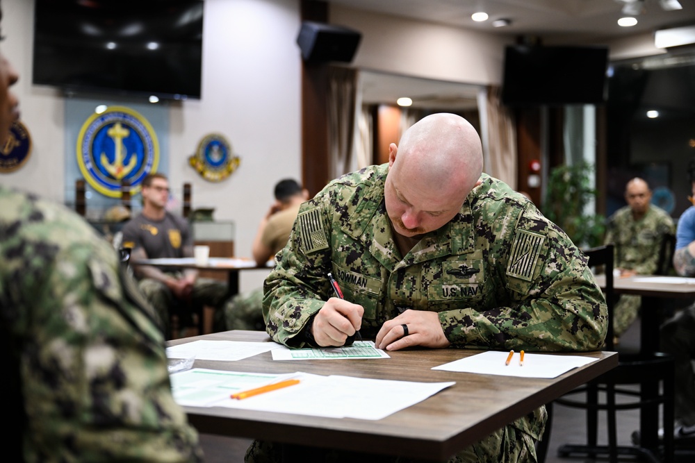 COMLOG WESTPAC Sailors take E-7 Navy-wide advancement exam.