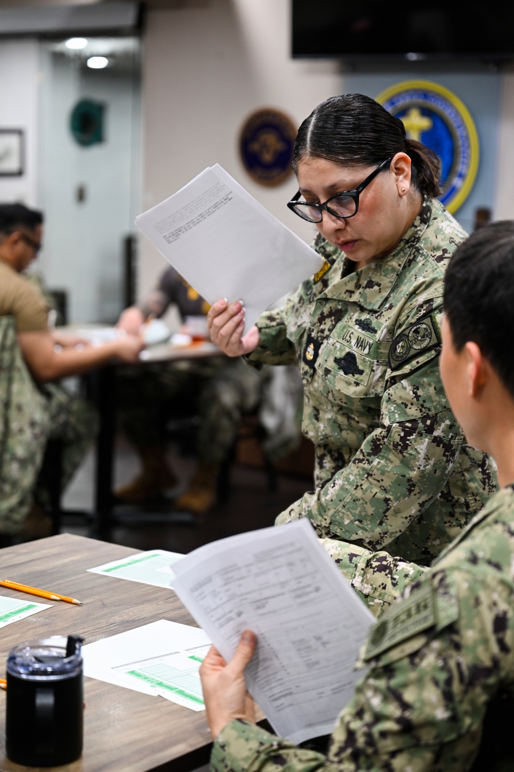 COMLOG WESTPAC Sailors take E-7 Navy-wide advancement exam.