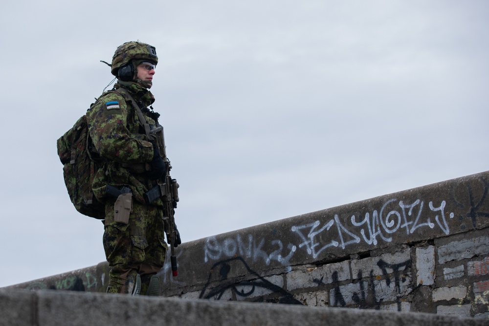 U.S. Soldiers assigned to 2-227th AR and Estonian Forces conduct a Protective Service Detail Training Exercise