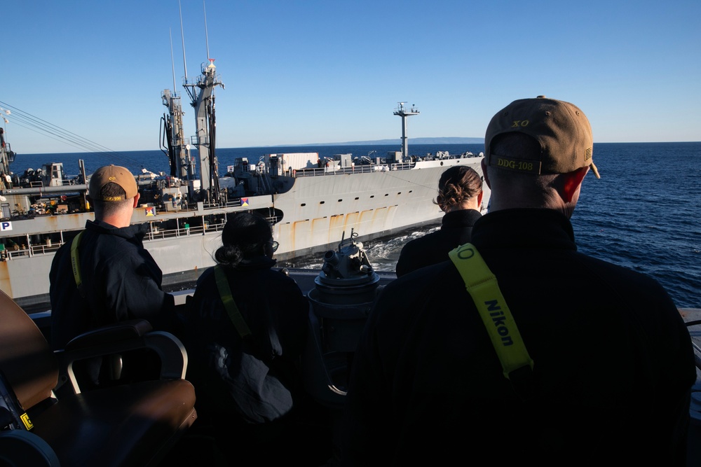 WAYNE E. MEYER SAILORS CONDUCT REPLENISHMENT-AT-SEA