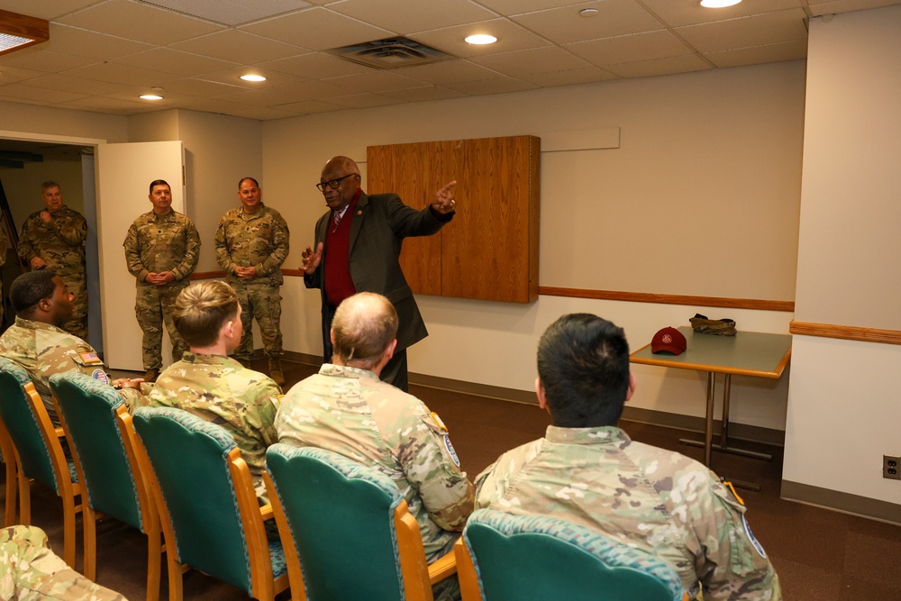 South Carolina Congressman Jim Clyburn speaks to South Carolina National Guardsmen Supporting the 60th Presidential Inauguration