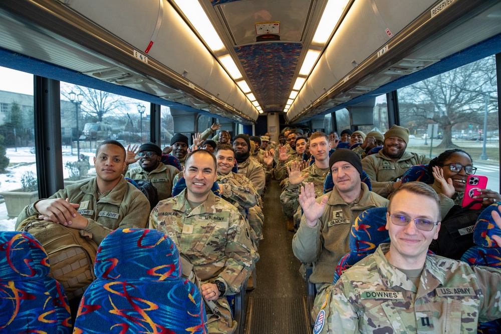 Maryland Army National Guard Soldiers Load Bus To Depart D.C. Armory