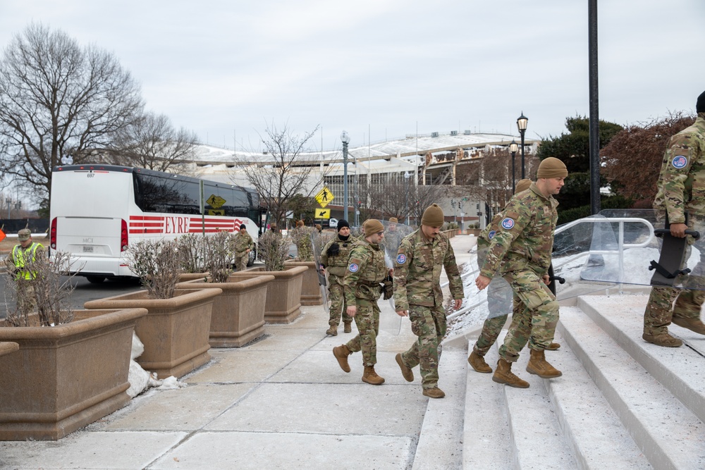 U.S. Airmen Arrive at the D.C. Armory for Out-Processing from Joint Task Force - District of Columbia