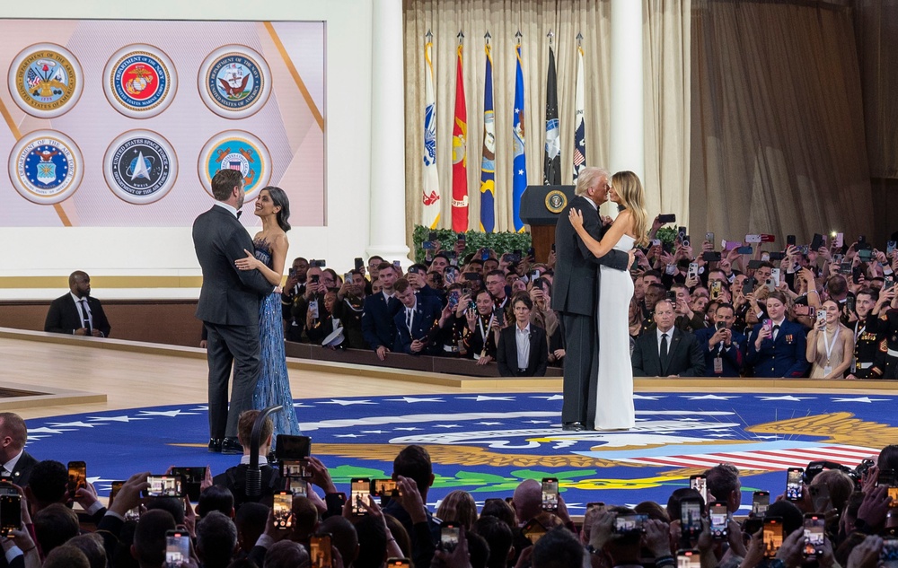President Trump and Vice President Vance dance during Commander in Chief Ball