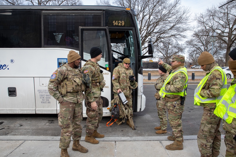 Massachusetts Army National Guardsmen Direct Soldiers Towards Out-Processing at the D.C. Armory