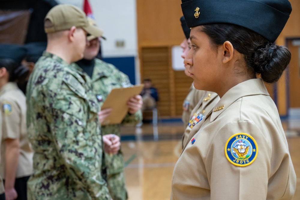 Sailors from NAVSUP headquarters serve as judges for the NJROTC program in the Mid-Atlantic Competition.