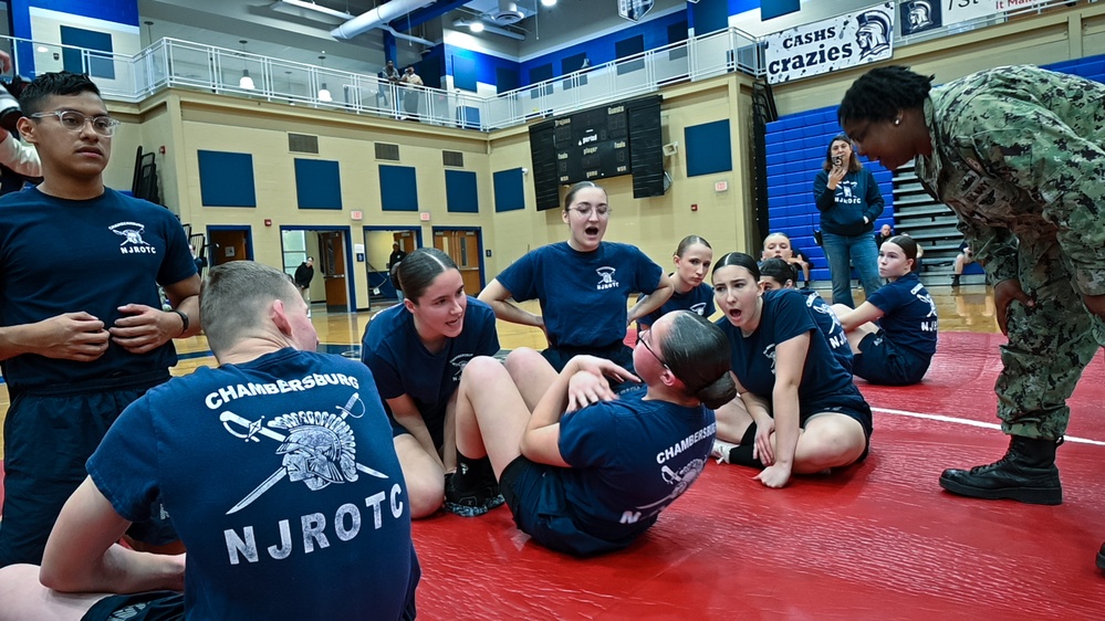 Sailors from NAVSUP headquarters serve as judges for the NJROTC program in the Mid-Atlantic Competition.