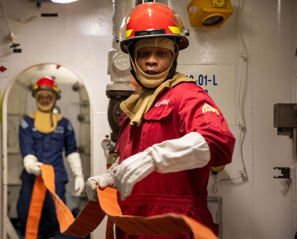 USS Benfold At-Sea Fire Drill