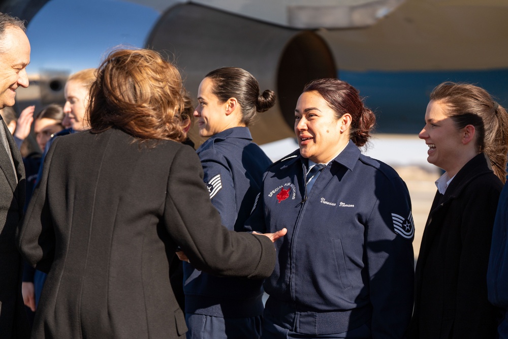 Kamala Harris recognizes 89th AW members before her final flight