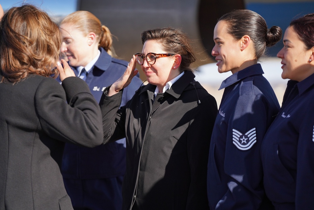 Kamala Harris recognizes 89th AW members before her final flight