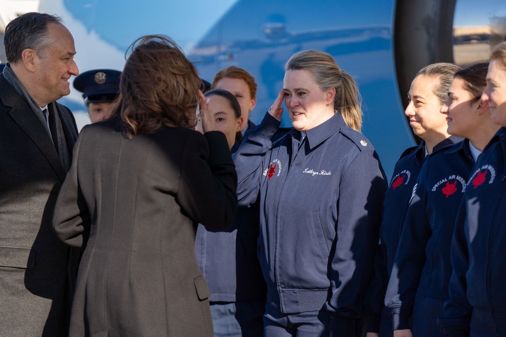 Kamala Harris recognizes 89th AW members before her final flight