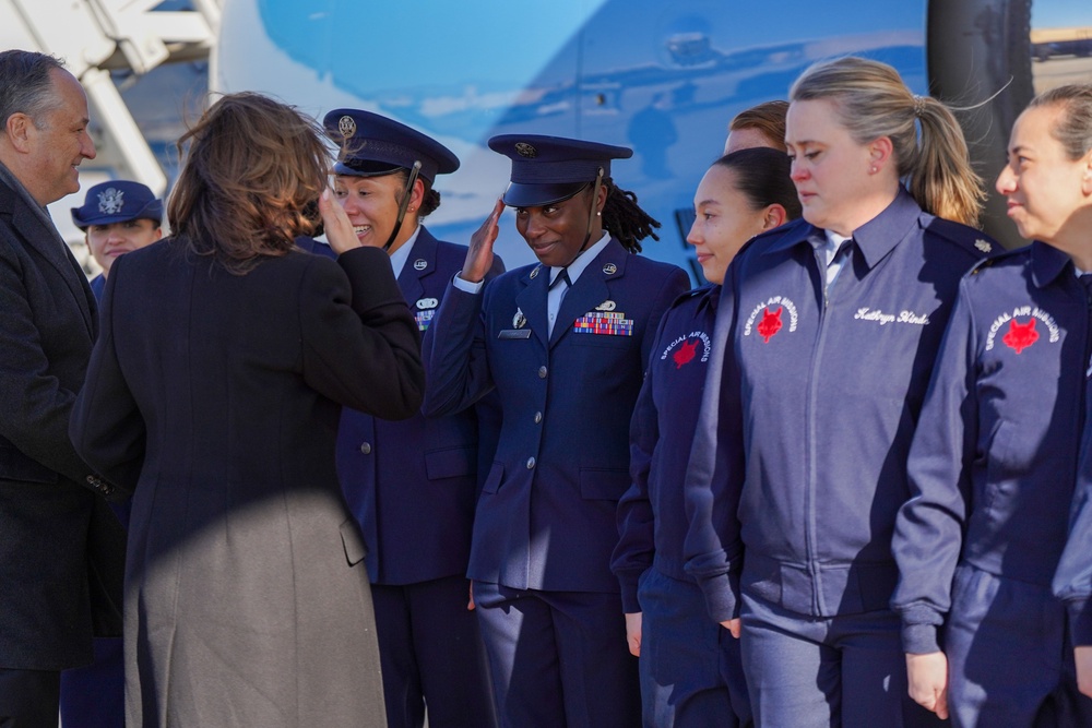 Kamala Harris recognizes 89th AW members before her final flight