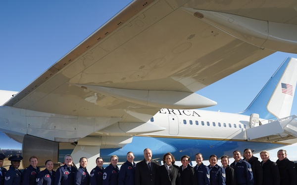 Kamala Harris recognizes 89th AW members before her final flight