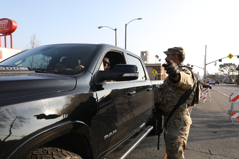 Soldiers maintain Traffic Control Points near the Eaton Fire