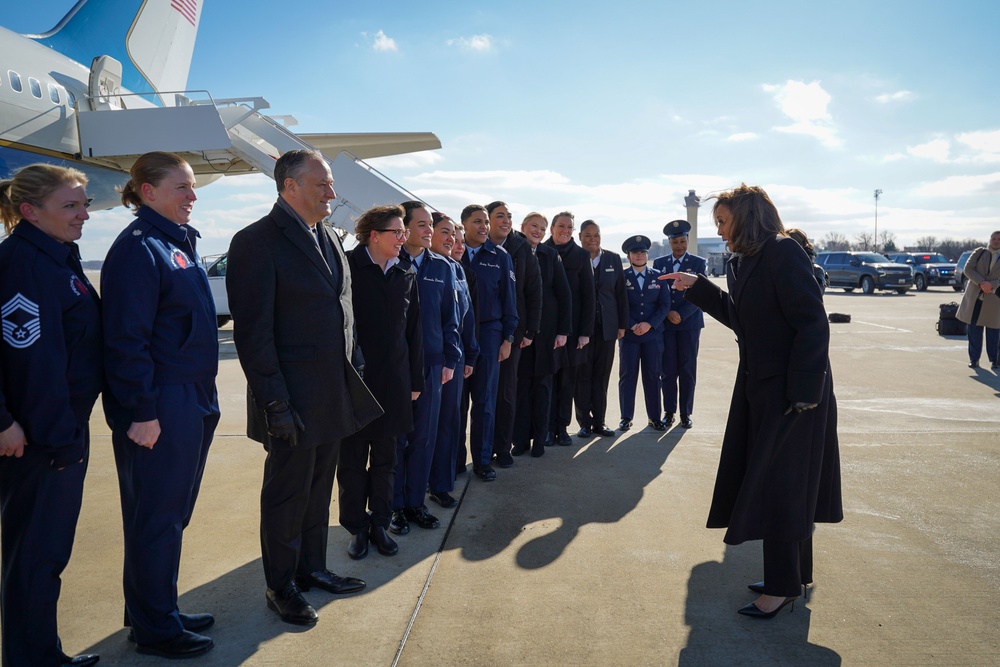 Kamala Harris recognizes 89th AW members before her final flight