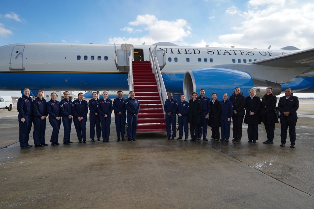 Kamala Harris recognizes 89th AW members before her final flight