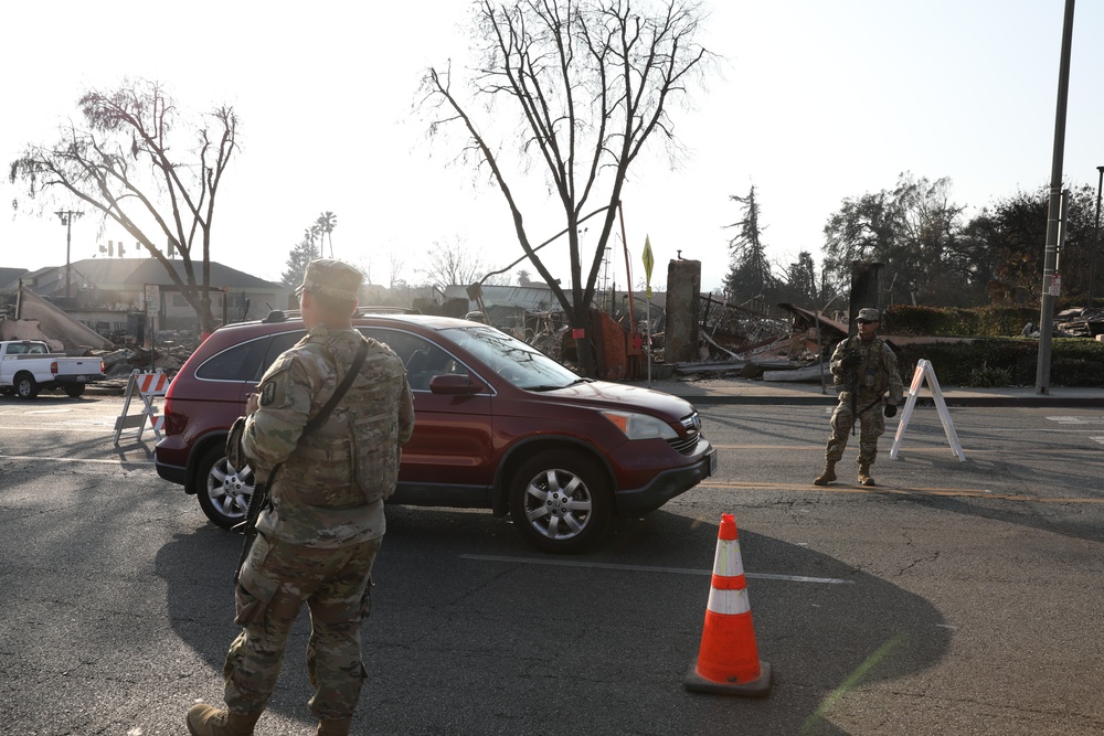 Soldiers maintain Traffic Control Points near the Eaton Fire