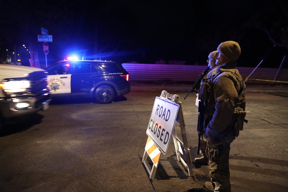 Soldiers maintain Traffic Control Points near the Eaton Fire