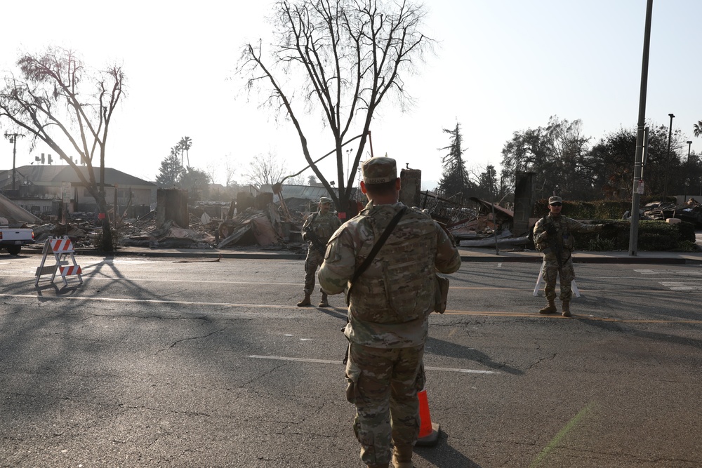 Soldiers maintain Traffic Control Points near the Eaton Fire