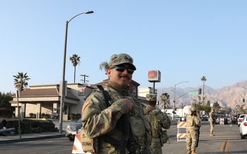 Soldiers maintain Traffic Control Points near the Eaton Fire