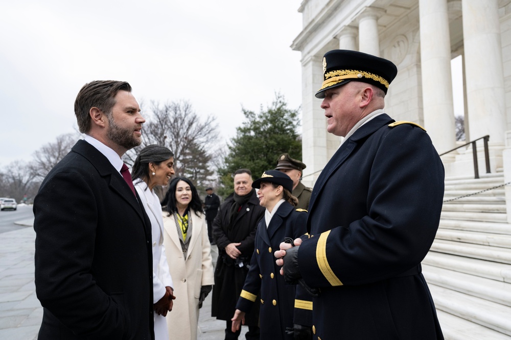 U.S. President-elect Donald Trump and U.S. Vice President-elect JD Vance Participate in a Wreath-Laying Ceremony at the Tomb of the Unknown Soldier Ahead of The Presidential Inauguration